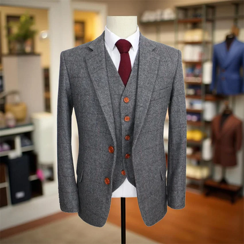 Wool Formal Suits for Men British Style Wedding Groom Tuxedo Tweed Custom Made 3 Pcs Suit Set (Jacket + Pants + Vest)
Wool Formal Suits for Men British Style Wedding Groom Tuxedo Tweed Custom Made 3 Pcs Suit Set (Jacket + Pants + Vest)