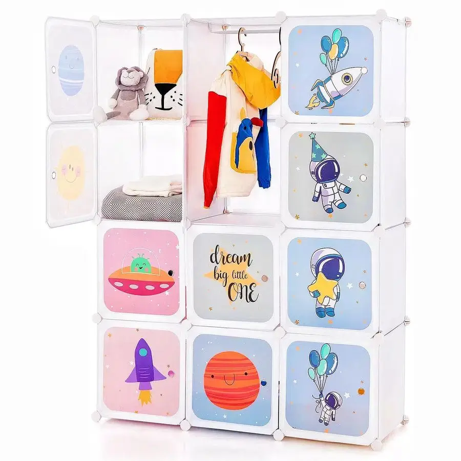 Children Wardrobe, Kid Closet Portable Baby Dresser Cute for Kids Bedroom Nursery Armoire with Doors 12 Cube 2 Hanging Sections
Children Wardrobe, Kid Closet Portable Baby Dresser Cute for Kids Bedroom Nursery Armoire with Doors 12 Cube 2 Hanging Sections
