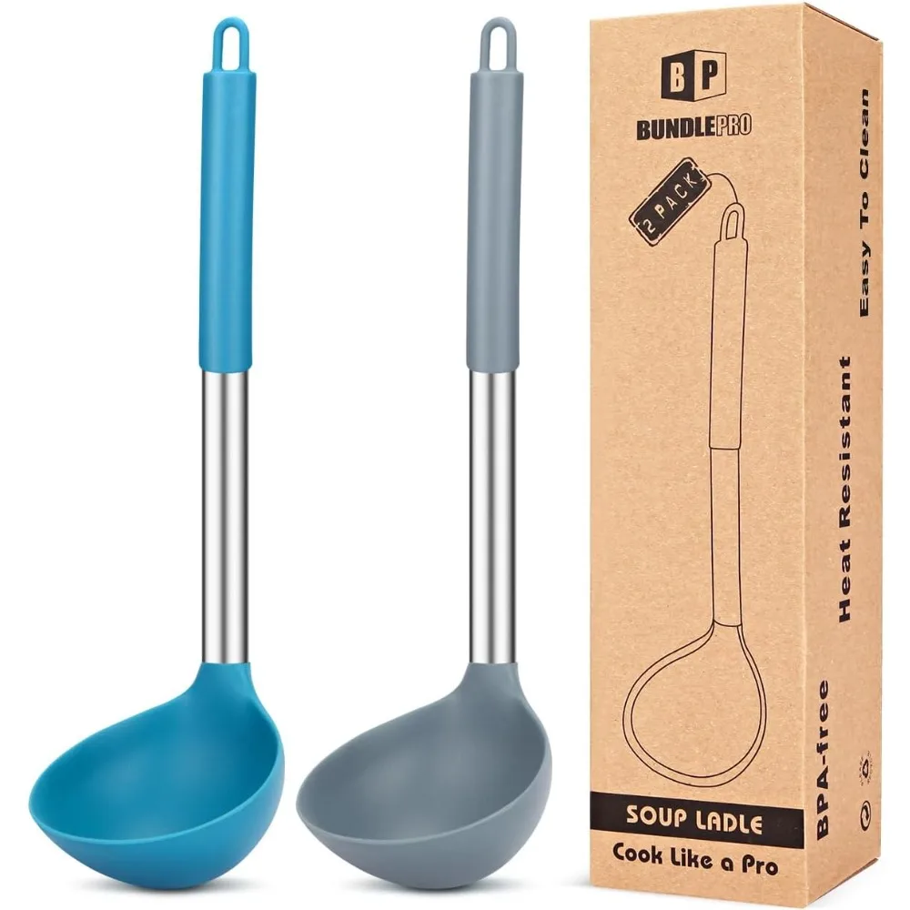 Pack of 2 Ladle Spoon,Silicone Large Spoon for Soup,Non Stick Kitchen Utensils with High Heat Resistant,BPA Free Perfect Kitchen Tools for Cooking, Stirring,Serving Soups (GREY-BLUE)
Pack of 2 Ladle Spoon,Silicone Large Spoon for Soup,Non Stick Kitchen Utensils with High Heat Resistant,BPA Free Perfect Kitchen Tools for Cooking, Stirring,Serving Soups (GREY-BLUE)