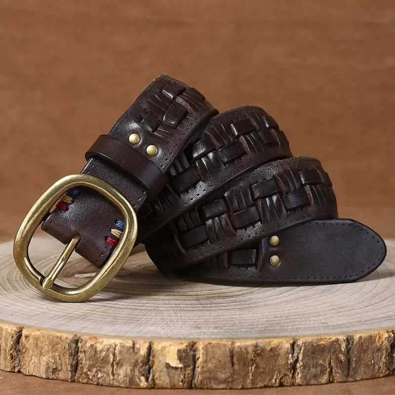 New style first layer cowhide hand-woven belt men's genuine leather pin buckle retro trend personality woven jeans belt
New style first layer cowhide hand-woven belt men's genuine leather pin buckle retro trend personality woven jeans belt
