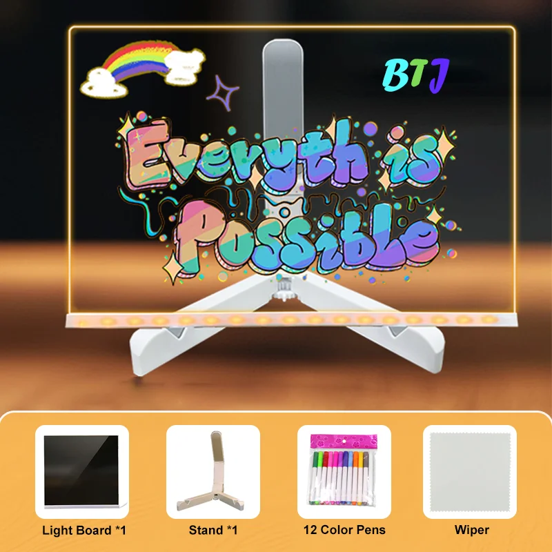 BTJ DIY LED light up acrylic message board Erasable USB Children's Drawing Board CIY for Birthday Gifts Bar Advertising Boards
BTJ DIY LED light up acrylic message board Erasable USB Children's Drawing Board CIY for Birthday Gifts Bar Advertising Boards