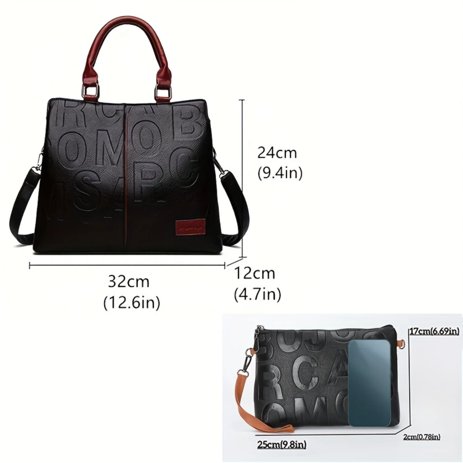 Embossed Letter Handbag - Faux Leather Shoulder Bag, Double Handles (8.4*8.6*3.5)
Embossed Letter Handbag - Faux Leather Shoulder Bag, Double Handles (8.4*8.6*3.5)