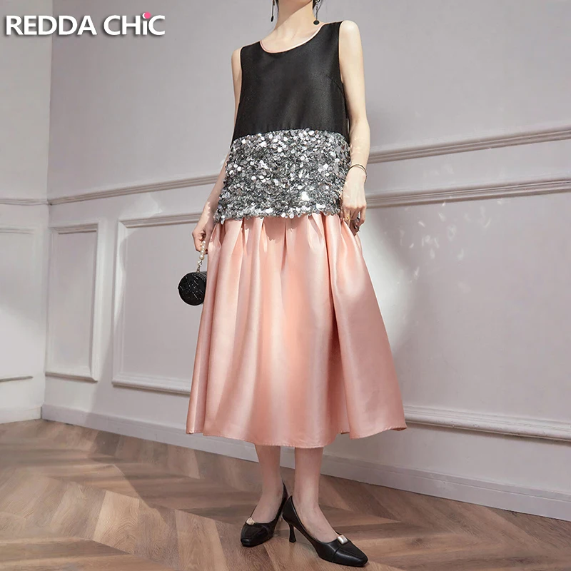 REDDACHiC Vintage Patchwork Satin Long Skirt Women Office Sleeveless Sequined Shiny Tank Ruffle Skirt Set Elegant Summer Clothes
REDDACHiC Vintage Patchwork Satin Long Skirt Women Office Sleeveless Sequined Shiny Tank Ruffle Skirt Set Elegant Summer Clothes