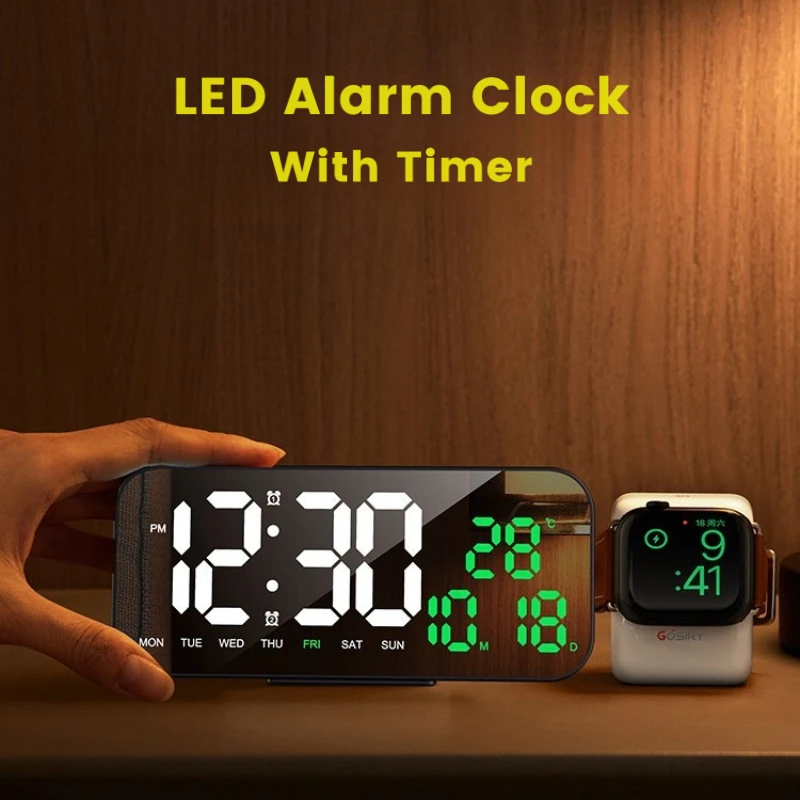 Цифровые LED-часы с HD-экраном и зеркальным отображением, будильник с таймером, электрические настольные часы для спальни с функцией повтора сигнала, автоматическим затемнением и отображением температуры
Цифровые LED-часы с HD-экраном и зеркальным отображением, будильник с таймером, электрические настольные часы для спальни с функцией повтора сигнала, автоматическим затемнением и отображением температуры