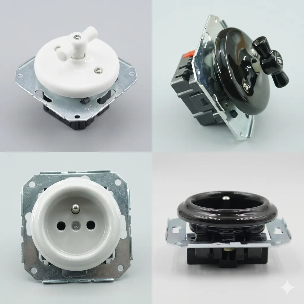 Retro-Style Porcelain Electrical Switch/FRENCH Socket (No Plate) for Flush Mount Installation
Retro-Style Porcelain Electrical Switch/FRENCH Socket (No Plate) for Flush Mount Installation