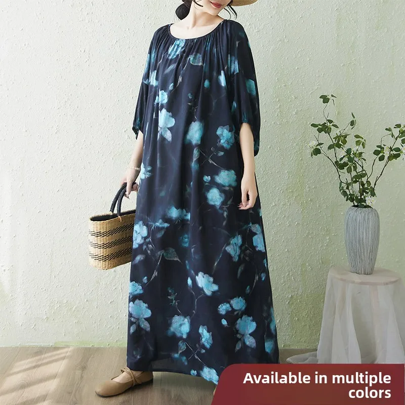 Loose Cotton Polyester Printed Long Dress Lantern Sleeve Large Size Casual Style Women's Summer Dress A-Line Skirt
Loose Cotton Polyester Printed Long Dress Lantern Sleeve Large Size Casual Style Women's Summer Dress A-Line Skirt