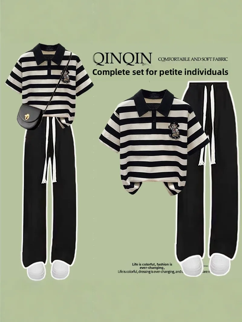 Prep School Style Striped Neck Short Sleeve T-Shirt And Wide Leg Pants Set for Teenage Girls Summer Fashion Outfit
Prep School Style Striped Neck Short Sleeve T-Shirt And Wide Leg Pants Set for Teenage Girls Summer Fashion Outfit