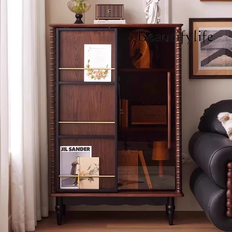 Creative French solid wood bookcase with glass door retro vertical cabinet living room display study storage designer model
Creative French solid wood bookcase with glass door retro vertical cabinet living room display study storage designer model