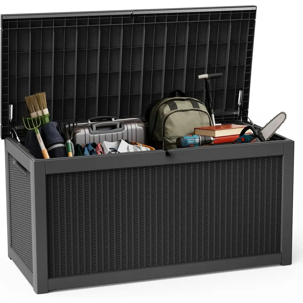 320 Gallon Deck Box, Outdoor Large Waterproo Resin Storage Box with Lockable Lid or Patio Cushions, Gardening Tools (Black, 320
320 Gallon Deck Box, Outdoor Large Waterproo Resin Storage Box with Lockable Lid or Patio Cushions, Gardening Tools (Black, 320