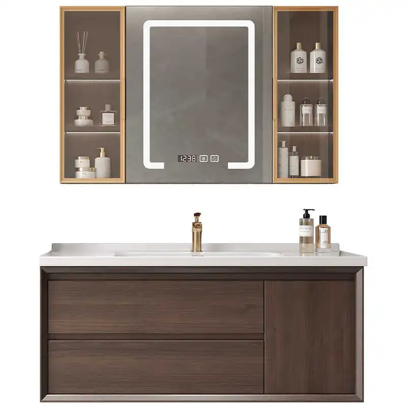 Customized 130-180 size walnut oak smart bathroom cabinet combination face wash hand wash station
Customized 130-180 size walnut oak smart bathroom cabinet combination face wash hand wash station