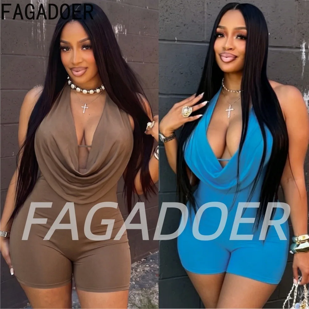 FAGADOER Sexy Hollow Out Bodycon Rompers Streetwear Ruched Deep V Lace-up Halter Jumpsuits Women Hot and Spicy Skinny Clothes
FAGADOER Sexy Hollow Out Bodycon Rompers Streetwear Ruched Deep V Lace-up Halter Jumpsuits Women Hot and Spicy Skinny Clothes