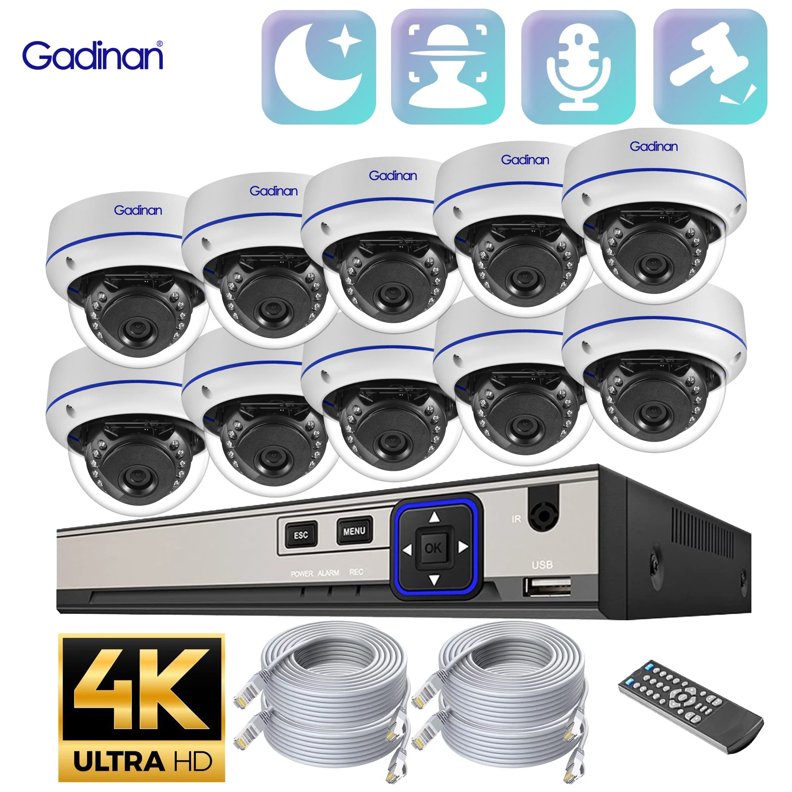 Gadinan 4K 8MP POE Network Video Recorder System 10CH Face Recognition Vandal-proof Audio CCTV Video Surveillance Protection Kit
Gadinan 4K 8MP POE Network Video Recorder System 10CH Face Recognition Vandal-proof Audio CCTV Video Surveillance Protection Kit