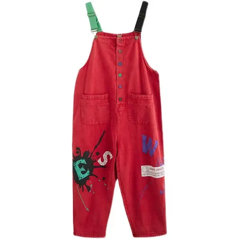 Spring/Summer New Women's Denim Strap Pants Printed Splicing High Waist Haren Pants Jumpsuit
Spring/Summer New Women's Denim Strap Pants Printed Splicing High Waist Haren Pants Jumpsuit