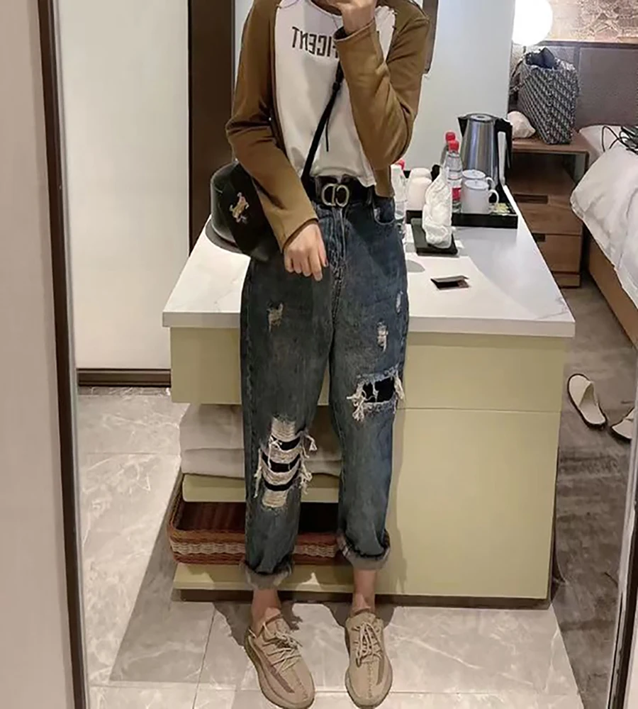 Ретро джинсы женские с эффектом потертости, свободные, универсальные, модные, с персонализированными нашивками, в стиле «харлан», «старый папа», с высокой талией, длиной до щиколотки...
Ретро джинсы женские с эффектом потертости, свободные, универсальные, модные, с персонализированными нашивками, в стиле «харлан», «старый папа», с высокой талией, длиной до щиколотки...