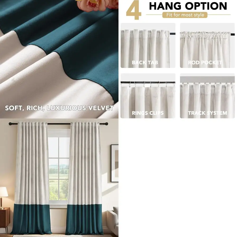 Thermal Insulated Velvet Patchwork Curtains, Soundproof & Darkening, 2 Panels, Off White/Teal, 52x108 for Living/Bedroom
Thermal Insulated Velvet Patchwork Curtains, Soundproof & Darkening, 2 Panels, Off White/Teal, 52x108 for Living/Bedroom
