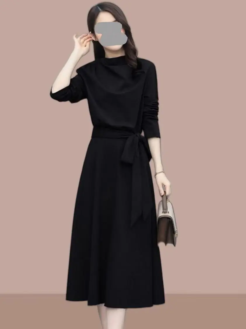Elegant High Collar Long Sleeve Dress Thin A-Line Midi Skirt for Women Luxury Fashion Autumn Spring Season New Style Dress
Elegant High Collar Long Sleeve Dress Thin A-Line Midi Skirt for Women Luxury Fashion Autumn Spring Season New Style Dress