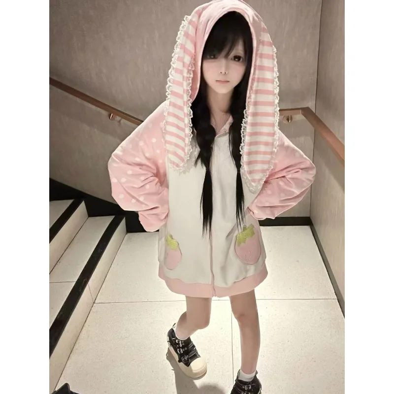 Japanese Kawaii Rabbit Ears Hoodies Loose Polka Dot Print Patchwork Hoodie Subculture Aesthetics Coat Women Cute Y2k Outwear Top
Japanese Kawaii Rabbit Ears Hoodies Loose Polka Dot Print Patchwork Hoodie Subculture Aesthetics Coat Women Cute Y2k Outwear Top