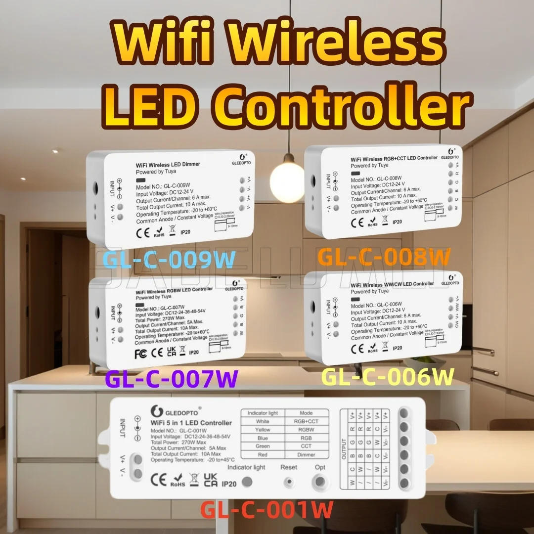 GL-C-001W Gledopto DC12-24V WiFi LED Controller RGBCCT Tuya Smart Life App Voice Control Warm Cold White Dimmable Strip Light
GL-C-001W Gledopto DC12-24V WiFi LED Controller RGBCCT Tuya Smart Life App Voice Control Warm Cold White Dimmable Strip Light