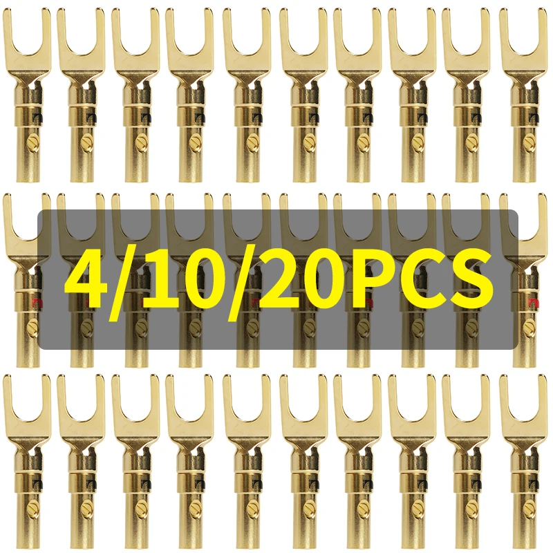 4/10/20pcs Solderless Copper Alloy Spade Connectors (Y/U Type) - Dual to Banana Plug for Speaker Amplifier Binding Post
4/10/20pcs Solderless Copper Alloy Spade Connectors (Y/U Type) - Dual to Banana Plug for Speaker Amplifier Binding Post
