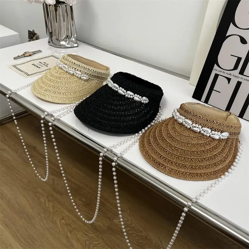Handmade Pearl Chain Empty Top Hat Portable Outdoor Women's Fashion Original Sunshade Hat Large Head Circumference Clutch Cap
Handmade Pearl Chain Empty Top Hat Portable Outdoor Women's Fashion Original Sunshade Hat Large Head Circumference Clutch Cap