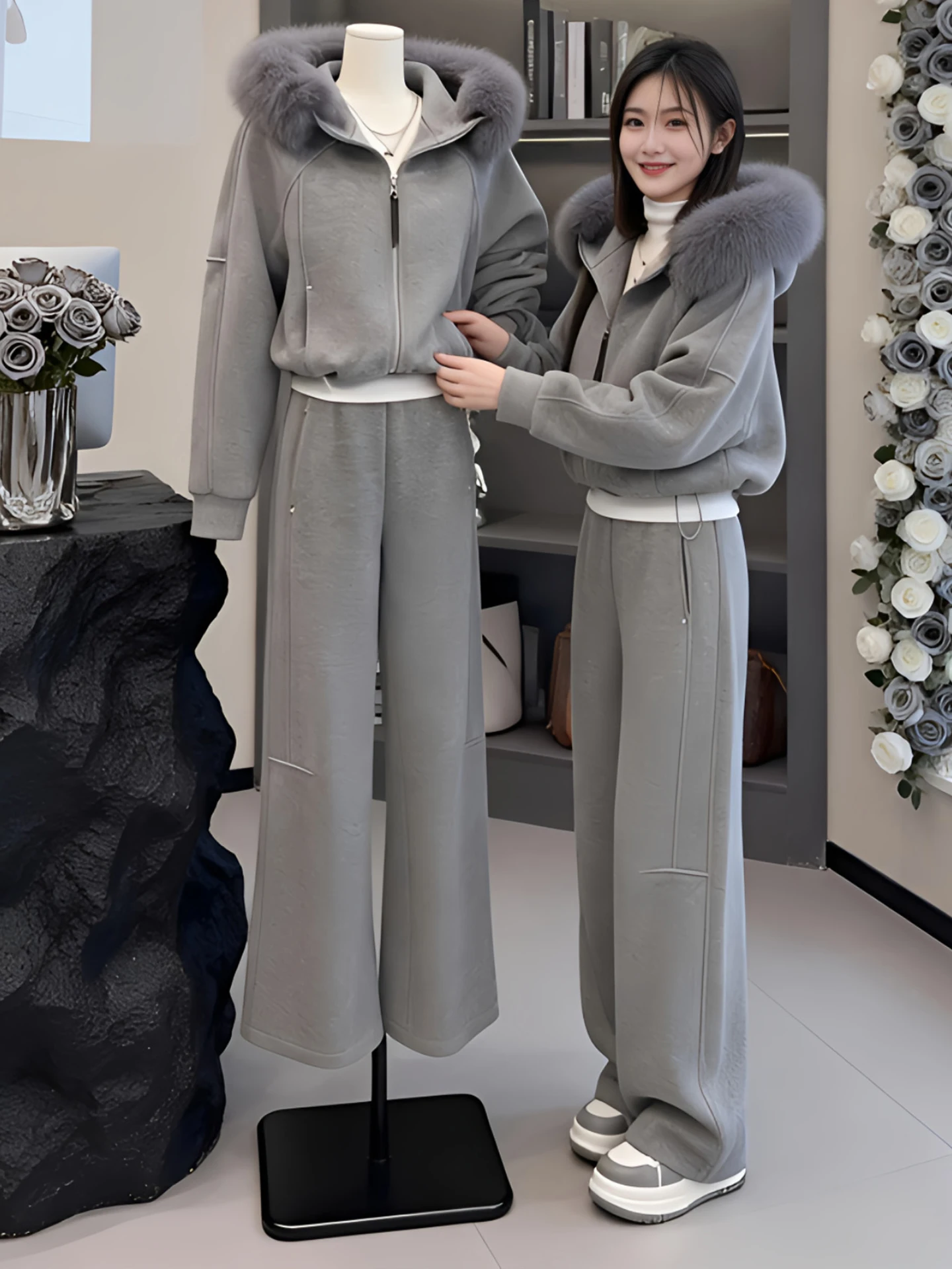 Elegant Grey Hooded Jacket And Wide Leg Pants Women's Two Piece Set Fashionable Anti-Aging Autumn Winter New Arrival Korean S...
Elegant Grey Hooded Jacket And Wide Leg Pants Women's Two Piece Set Fashionable Anti-Aging Autumn Winter New Arrival Korean S...