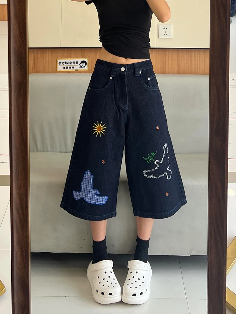 Fun Embroidery Design Denim orts Straight Leg Wide Leg Pants American Sle mid Waist Zipper Fly Summer Casual Jeans
Fun Embroidery Design Denim orts Straight Leg Wide Leg Pants American Sle mid Waist Zipper Fly Summer Casual Jeans