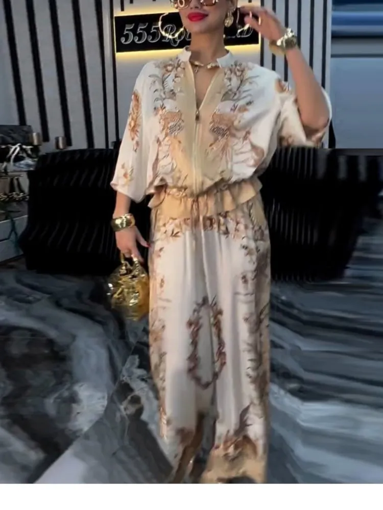 New Summer Print Drawstring Trousers Two-piece Set Fashion Elegant Casual Zipper Top Office Holiday Woman 2 Piece Set Outfit
New Summer Print Drawstring Trousers Two-piece Set Fashion Elegant Casual Zipper Top Office Holiday Woman 2 Piece Set Outfit