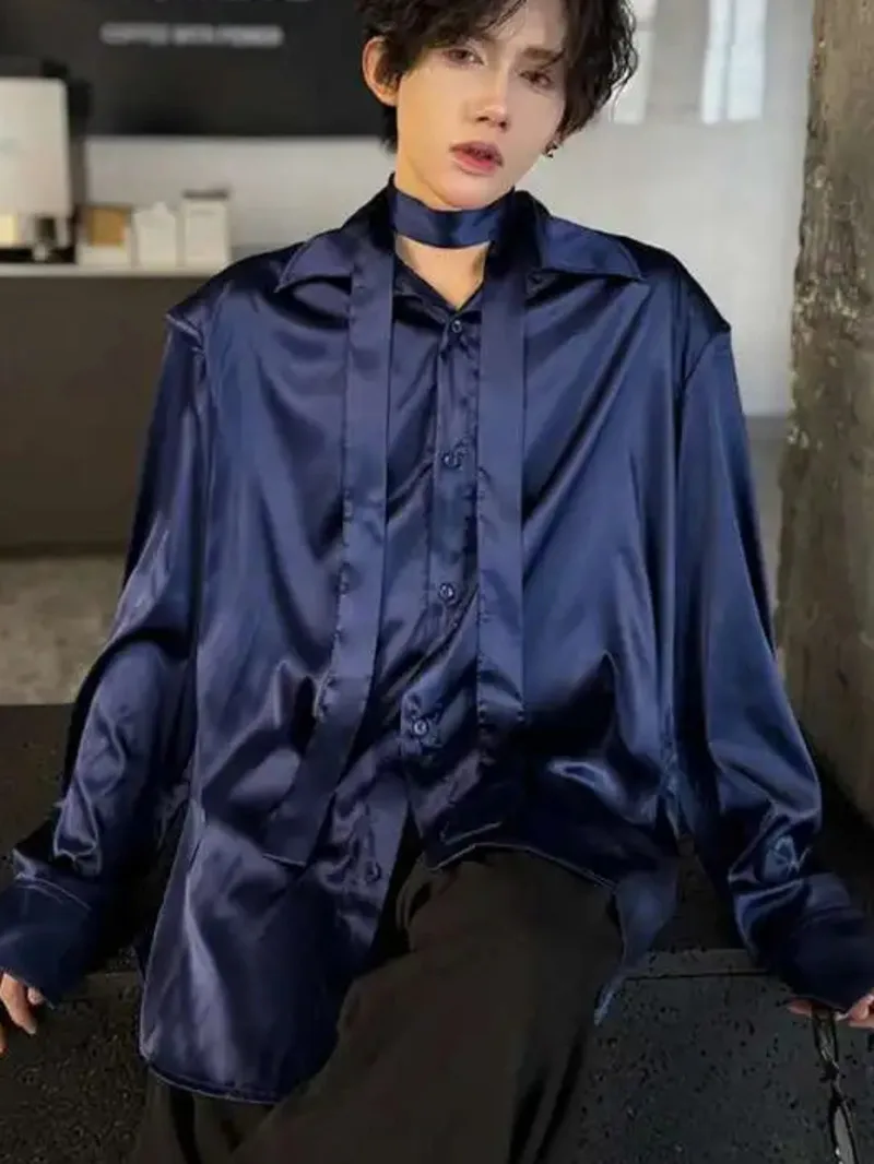 Korean New Chic Male Shirt Long Sleeve Turn-down Collar Solid Color Shirts Menwear Spring Velvet Ribbon Design 9568K
Korean New Chic Male Shirt Long Sleeve Turn-down Collar Solid Color Shirts Menwear Spring Velvet Ribbon Design 9568K