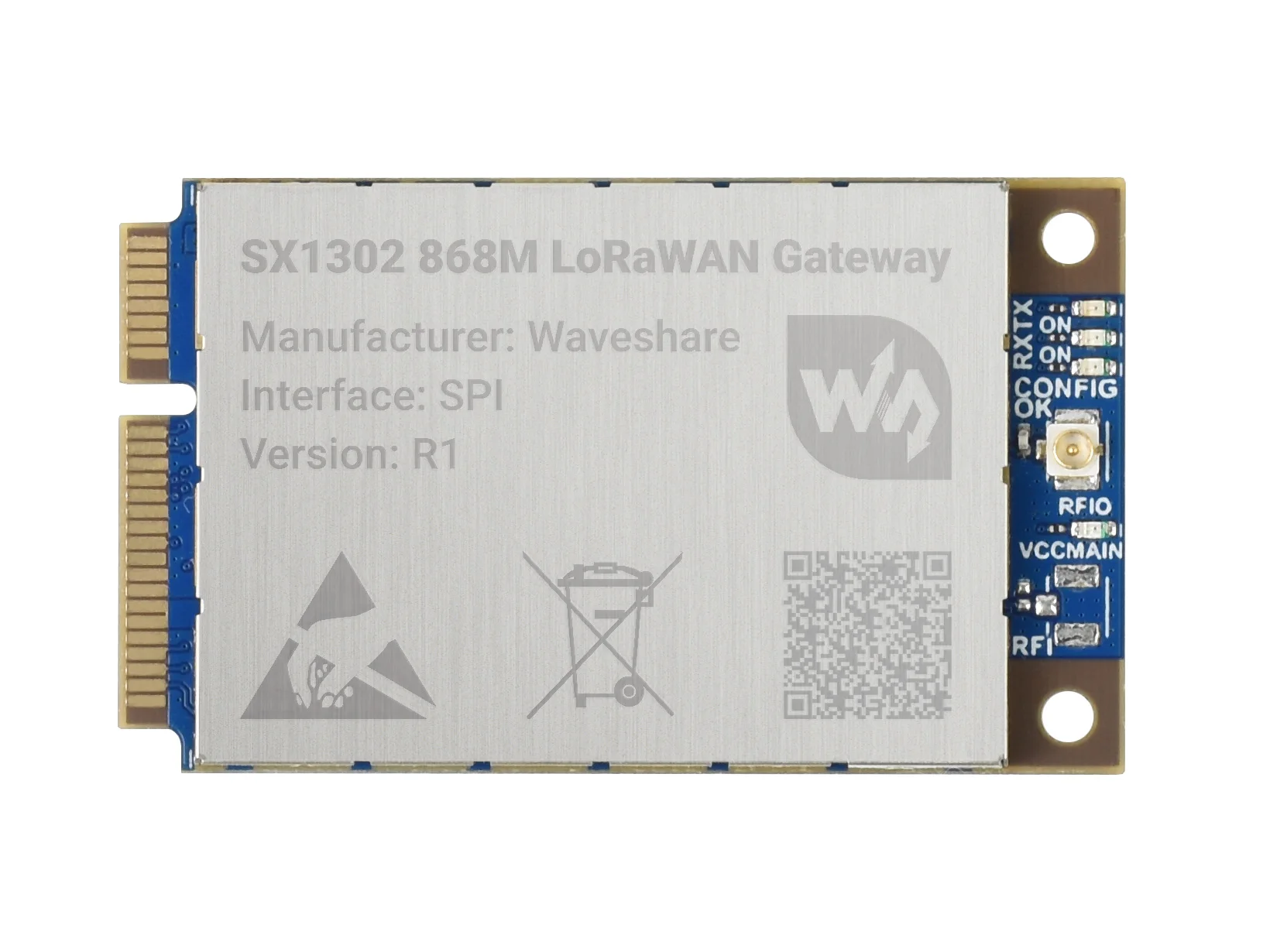 Модуль шлюза LoRaWAN SX1302 868M, диапазон EU868, ядро SX1302, стандартная розетка Mini-PCIe, с поддержкой протокола LoRaWAN
Модуль шлюза LoRaWAN SX1302 868M, диапазон EU868, ядро SX1302, стандартная розетка Mini-PCIe, с поддержкой протокола LoRaWAN