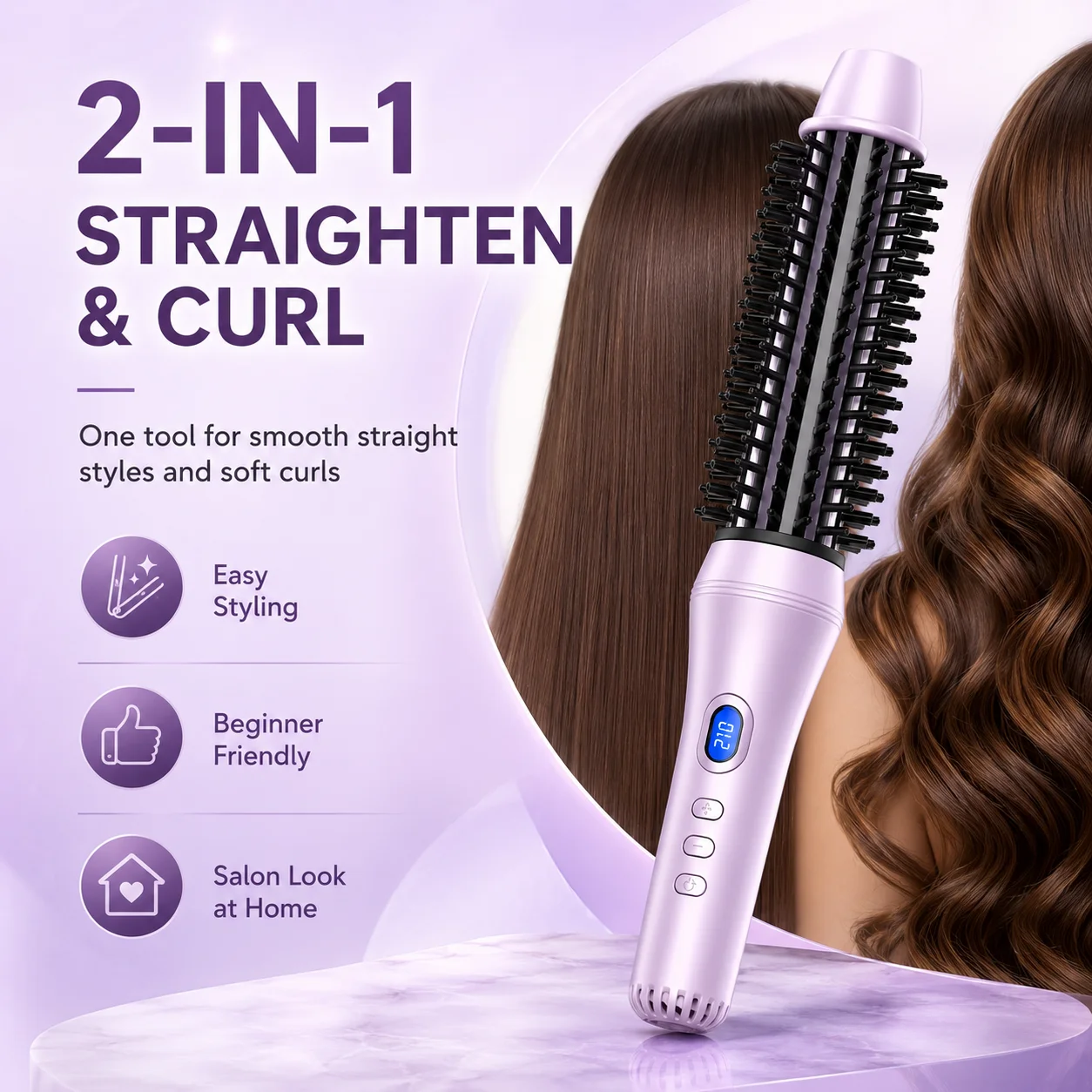1.5 Inch 2-in-1 Thermal Brush Professional Negative Ion Curling Iron Brush Heated Round Brush for Blowout Volumizing, Portabl
1.5 Inch 2-in-1 Thermal Brush Professional Negative Ion Curling Iron Brush Heated Round Brush for Blowout Volumizing, Portabl