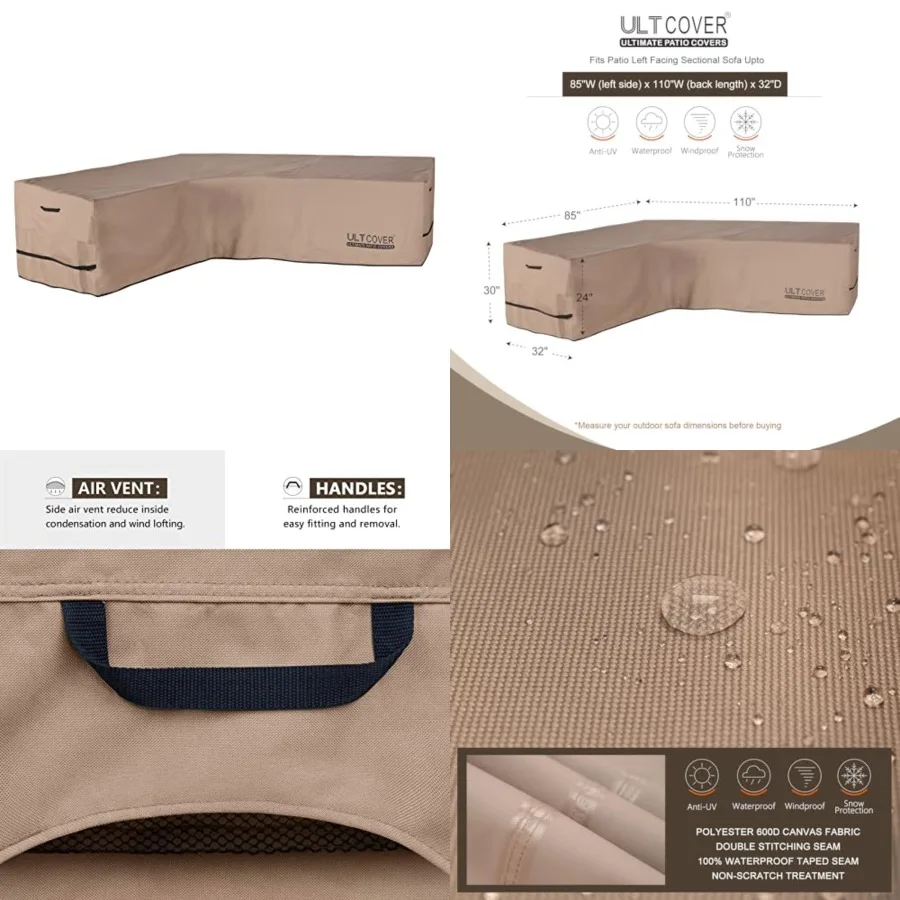 Patio L-Shaped Left Facing Sofa Cover Waterproof for 6-Seater Outdoor Sectional Furniture Couch 85W Left Side x 110W (Back Leng
Patio L-Shaped Left Facing Sofa Cover Waterproof for 6-Seater Outdoor Sectional Furniture Couch 85W Left Side x 110W (Back Leng