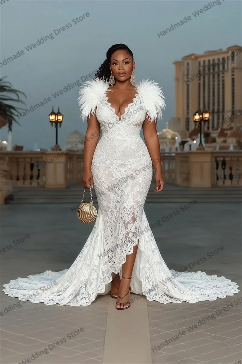 White Lace Feather Wedding Dress Sexy V Neck Sleeveless Luxury 3D Flower Mermaid Bridal Gown Customized Beach Garden Long Robe
White Lace Feather Wedding Dress Sexy V Neck Sleeveless Luxury 3D Flower Mermaid Bridal Gown Customized Beach Garden Long Robe