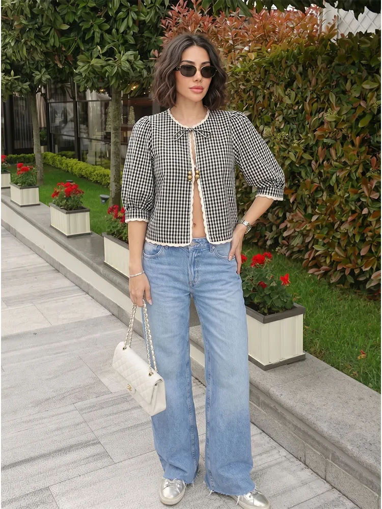 HH Women Summer Spring Preppy Black White Plaid Cropped Jacket Spring Contrast Trim Mid Sleeve Fitted Lightweight Outerwear
HH Women Summer Spring Preppy Black White Plaid Cropped Jacket Spring Contrast Trim Mid Sleeve Fitted Lightweight Outerwear