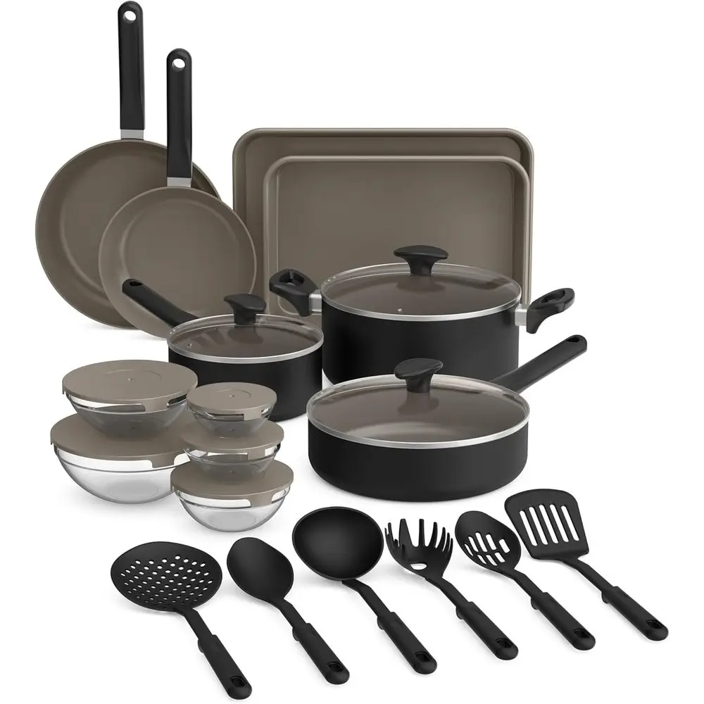 21Pcs Black Kitchen Cookware Set EverGood Ceramic Nonstick Coating Oven Dishwasher Safe Tempered Glass Lid Cool Touch Handle
21Pcs Black Kitchen Cookware Set EverGood Ceramic Nonstick Coating Oven Dishwasher Safe Tempered Glass Lid Cool Touch Handle