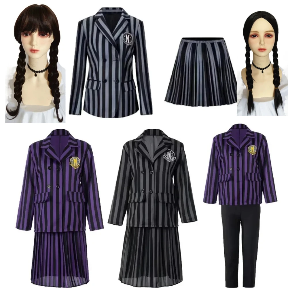 Addams Family Halloween Costume Girls Wednesday Jenna Ortega Family Party Nevermore Academy Uniform Clothes Hand Wig Cosplay 
Addams Family Halloween Costume Girls Wednesday Jenna Ortega Family Party Nevermore Academy Uniform Clothes Hand Wig Cosplay