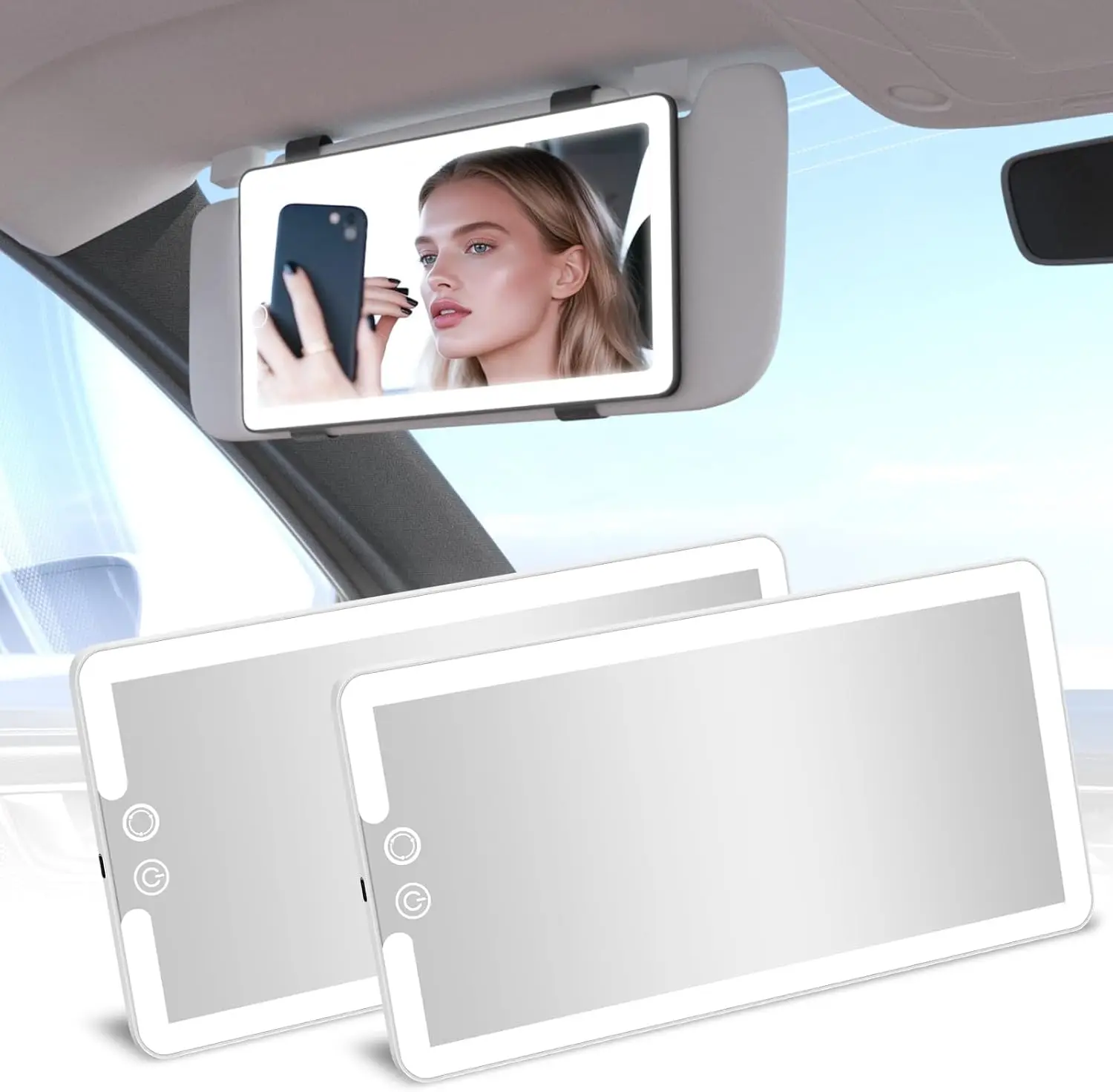 Car Visor Vanity Mirror with Lights, Rechargeable Dimmable Touch LED Sun Visor Mirror, Large Detachable Makeup Mirror 3 Color
Car Visor Vanity Mirror with Lights, Rechargeable Dimmable Touch LED Sun Visor Mirror, Large Detachable Makeup Mirror 3 Color