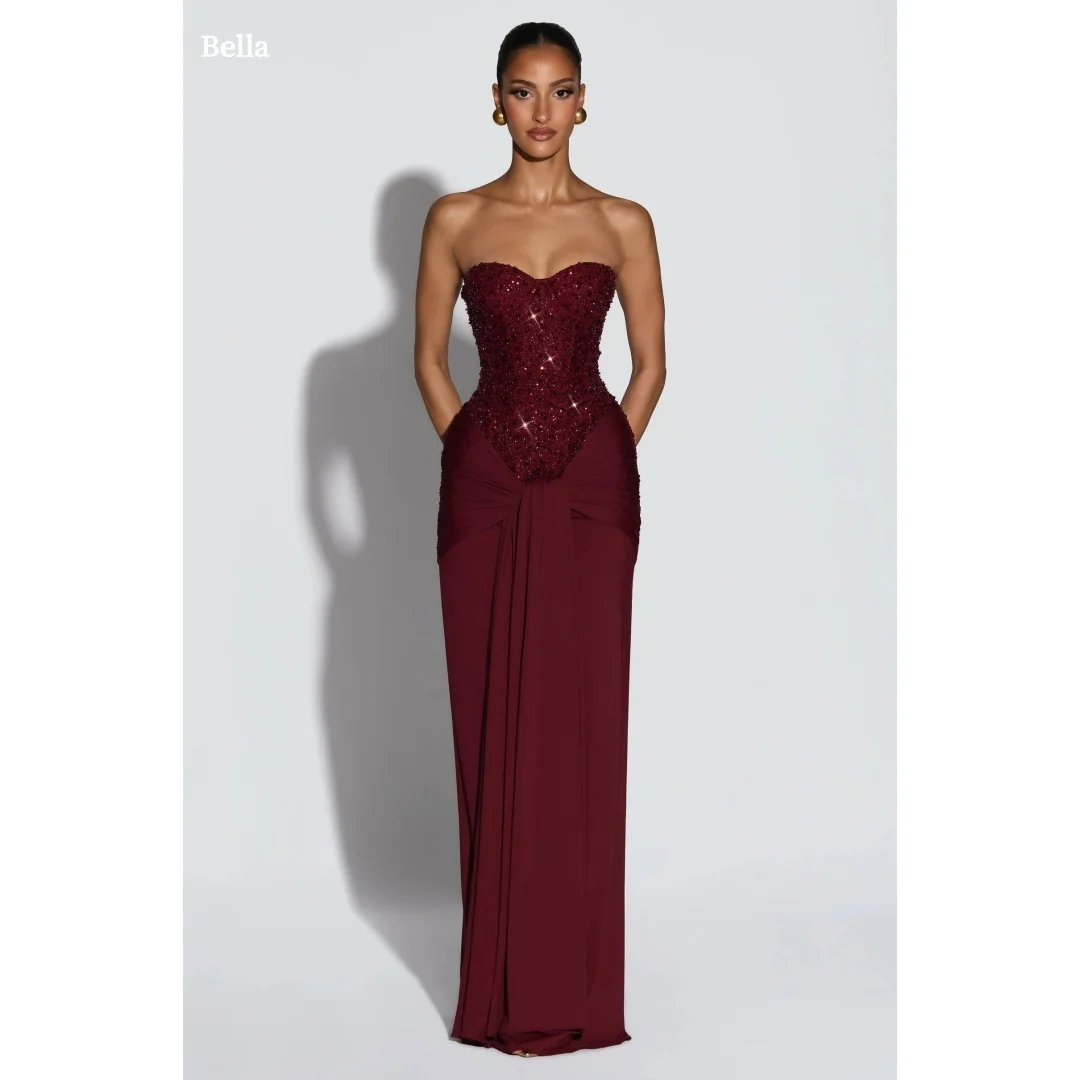 Bella Customized Burgundy Sweetheart Neck Prom Dress Beaded Corset Bodice Ruched Floor Length Party Dresses robes de soirée
Bella Customized Burgundy Sweetheart Neck Prom Dress Beaded Corset Bodice Ruched Floor Length Party Dresses robes de soirée