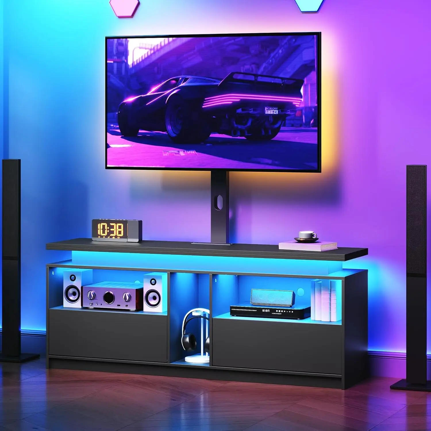 Height Adjustable TV Stand with Mount Power Outlet Flip Drawer Black Entertainment Center Living Room Bedroom Customized
Height Adjustable TV Stand with Mount Power Outlet Flip Drawer Black Entertainment Center Living Room Bedroom Customized