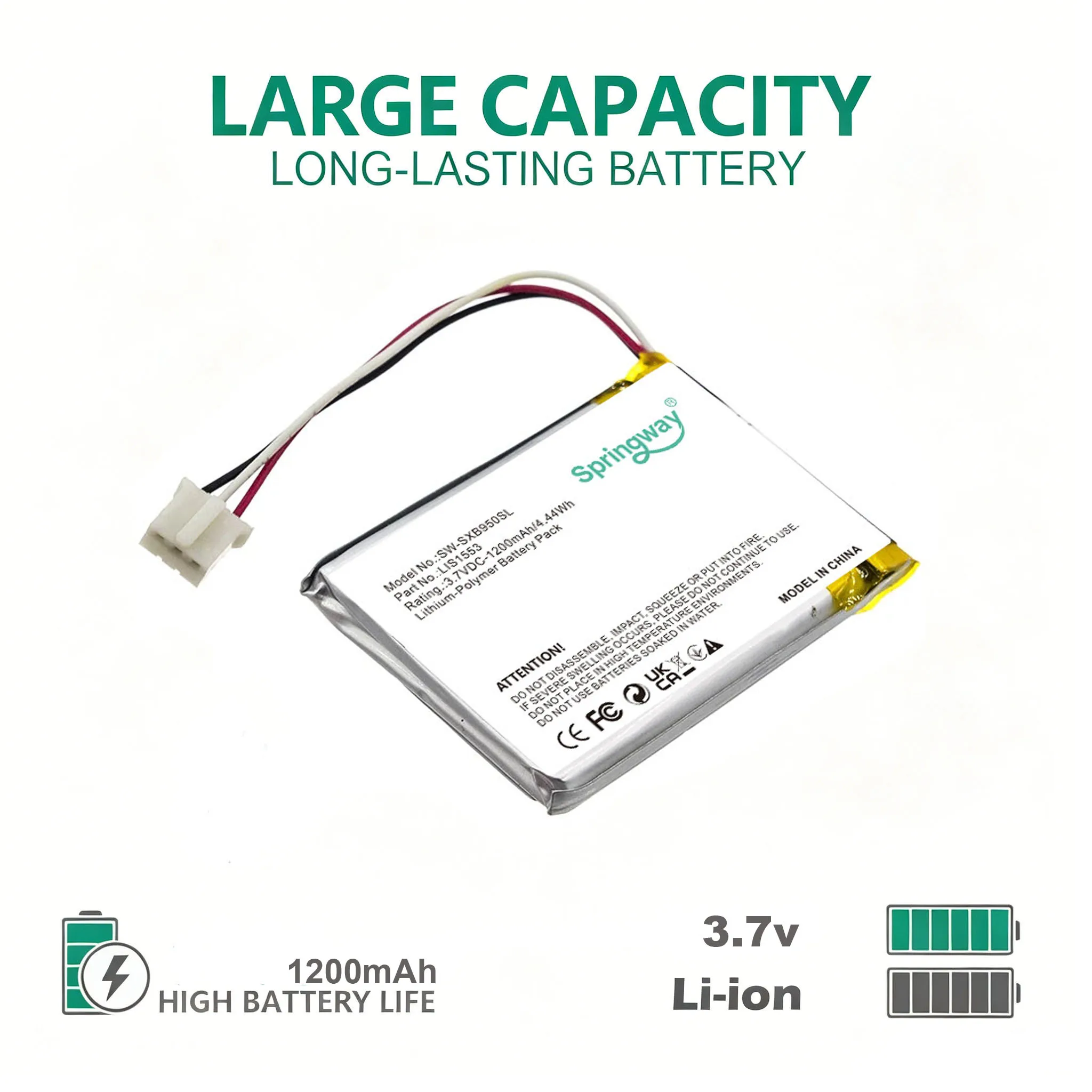 for Sony Speaker Battery MDR-XB950N1 WH-CH700N SRS-WS1 SRS-X1,LIS1553(SY6) A-2215-026-A LIS1553HNPCS 3.7v,1200mAh
for Sony Speaker Battery MDR-XB950N1 WH-CH700N SRS-WS1 SRS-X1,LIS1553(SY6) A-2215-026-A LIS1553HNPCS 3.7v,1200mAh