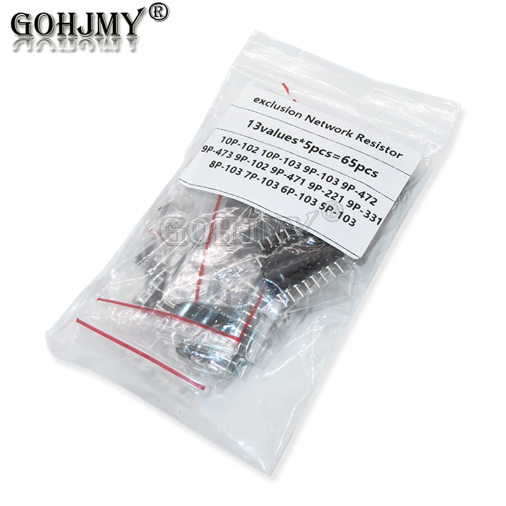 65pcs Resistor Network Array kit Assortment set 9A103 9A102 9A472 9A221 9A331 9A471 7A103 5A103 6A103 8A103 10A103 13value*5pcs
65pcs Resistor Network Array kit Assortment set 9A103 9A102 9A472 9A221 9A331 9A471 7A103 5A103 6A103 8A103 10A103 13value*5pcs