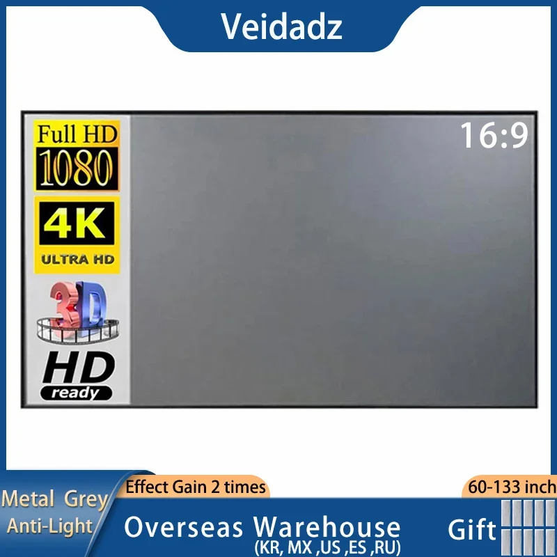 VEIDADZ Projector Screen 60 72 84 92 100 110 120 130 133inch 16:9 Foldable Anti-Light Grey Reflective Cloth for Home Party Movie
VEIDADZ Projector Screen 60 72 84 92 100 110 120 130 133inch 16:9 Foldable Anti-Light Grey Reflective Cloth for Home Party Movie