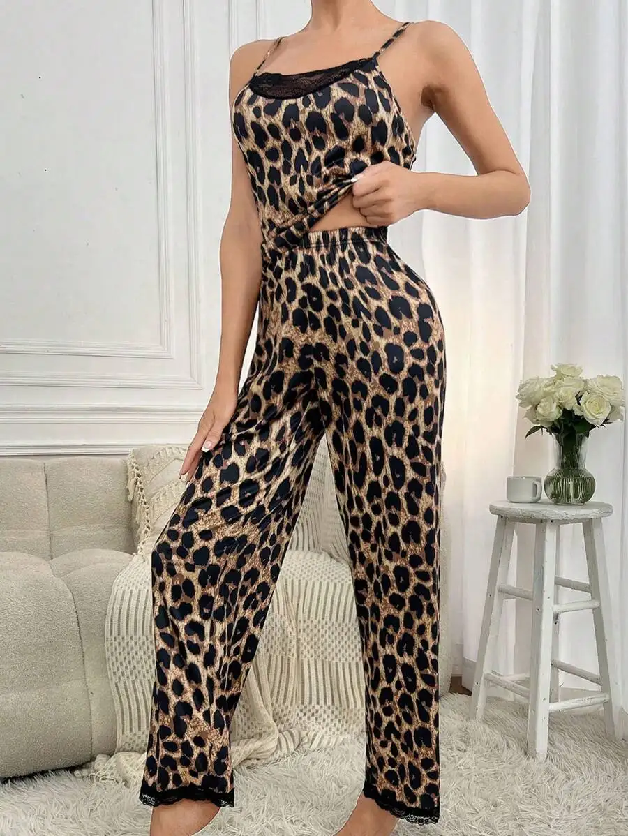 Womens Leopard Print Lace Trim Pajama Set
Womens Leopard Print Lace Trim Pajama Set