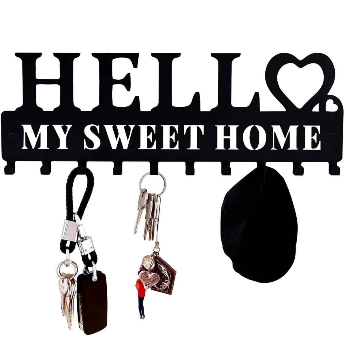 10 Hooks Keys Holder for Wall Black Metal Wall Key Hanger Decorative Key Hello Design Style Key Rack with Wall Screw
10 Hooks Keys Holder for Wall Black Metal Wall Key Hanger Decorative Key Hello Design Style Key Rack with Wall Screw