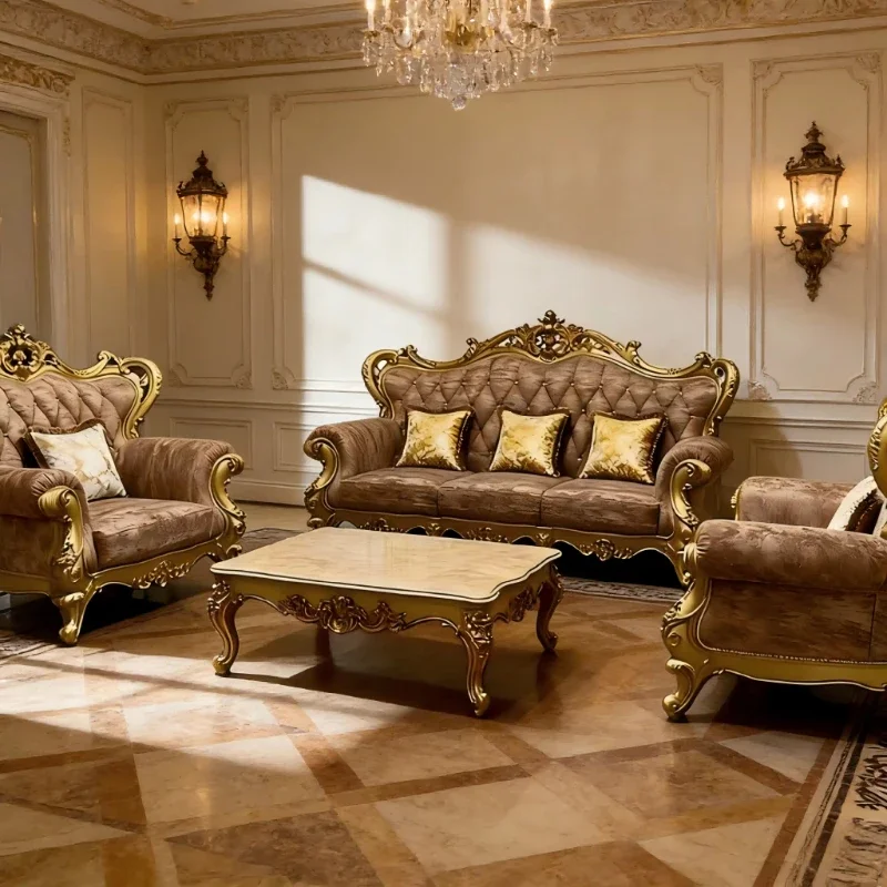 European royal style sofa living room sofa, gold-plated carved frame
European royal style sofa living room sofa, gold-plated carved frame
