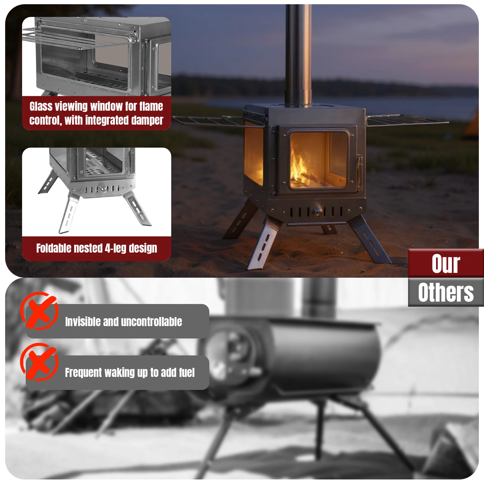 Portable Burner Stove with Chimney Pipe Weatherproof Patio Heater Rust Proof for Tents Shelters Camping
Portable Burner Stove with Chimney Pipe Weatherproof Patio Heater Rust Proof for Tents Shelters Camping