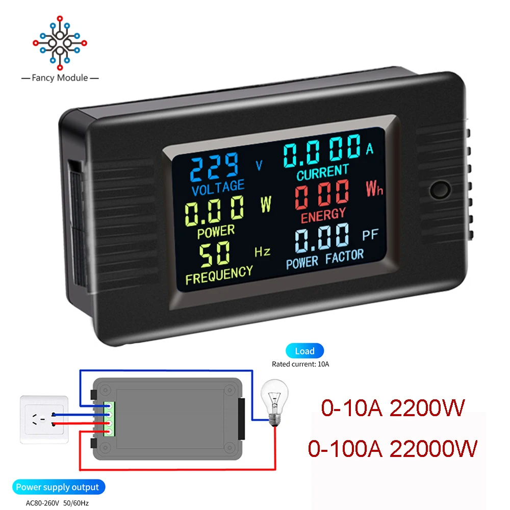 AC 80~260V Color Screen Multi-function AC Digital Power Tester 0-10A 2200W/22000W Voltage Ammeter Power Capacity Meter
AC 80~260V Color Screen Multi-function AC Digital Power Tester 0-10A 2200W/22000W Voltage Ammeter Power Capacity Meter