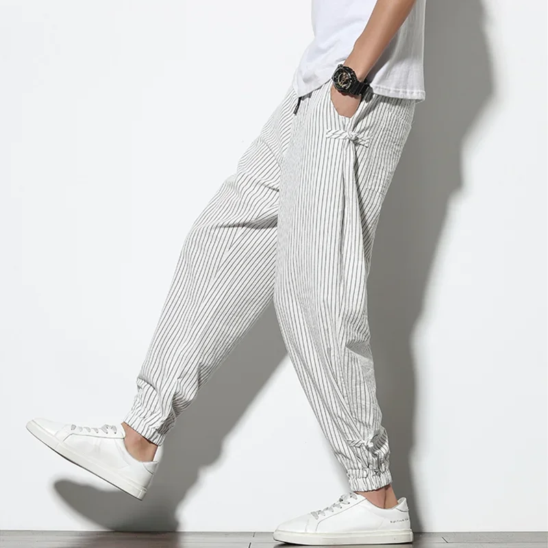 Spring Summer Disc Buckle Striped Harem Pants Mens Breathable Cotton Linen Pencil Pants Buckle Casual Bloomers Fashion Trousers
Spring Summer Disc Buckle Striped Harem Pants Mens Breathable Cotton Linen Pencil Pants Buckle Casual Bloomers Fashion Trousers
