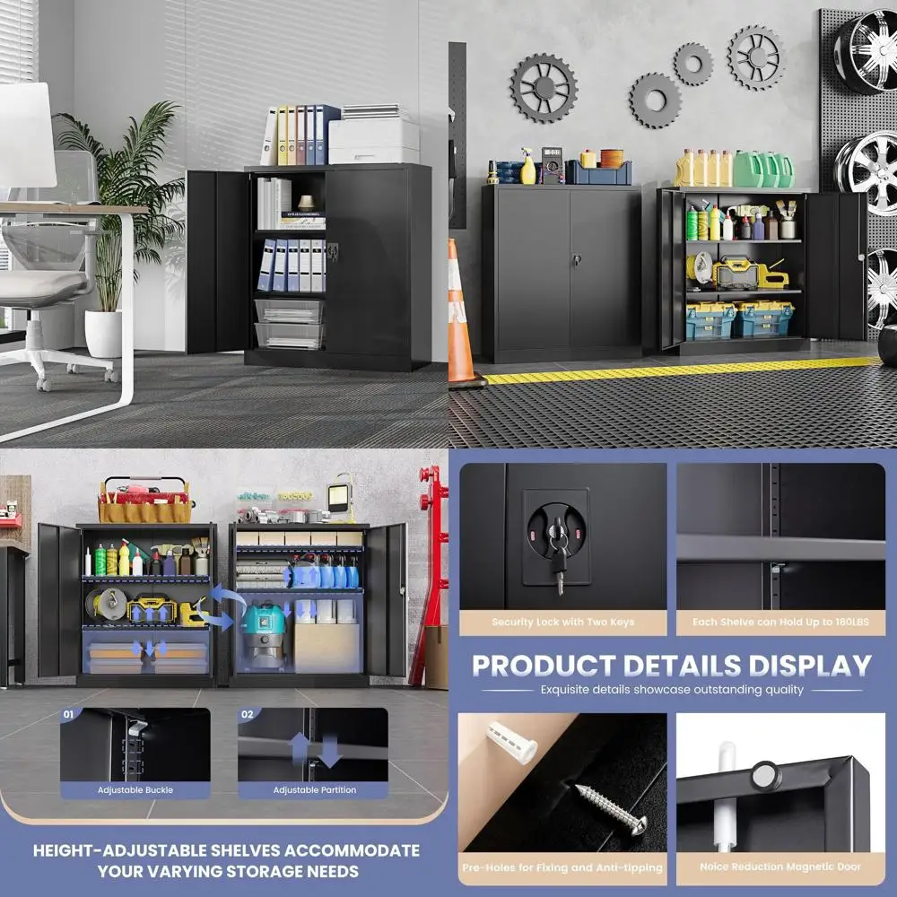 Широкий и глубокий металлический шкаф для хранения с 2 дверцами и регулируемыми полками, запираемый, для гаража, дома и офиса (черный)
Широкий и глубокий металлический шкаф для хранения с 2 дверцами и регулируемыми полками, запираемый, для гаража, дома и офиса (черный)