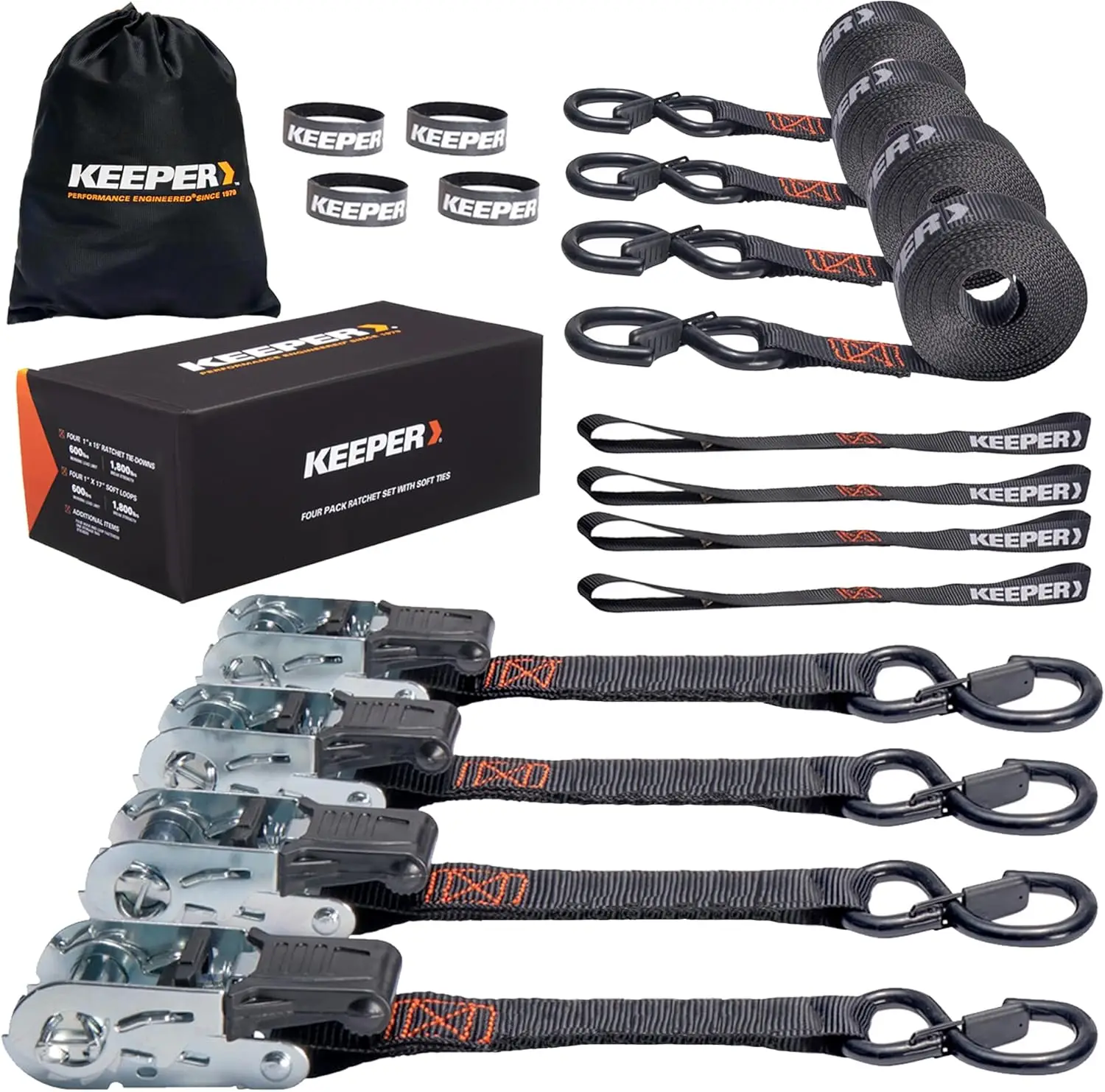 Heavy Duty Ratchet Tie Down Straps Kit, 4 Pack - 1in x 15ft for Motorcycle, ATV & Moving - 1800 lb Strength
Heavy Duty Ratchet Tie Down Straps Kit, 4 Pack - 1in x 15ft for Motorcycle, ATV & Moving - 1800 lb Strength