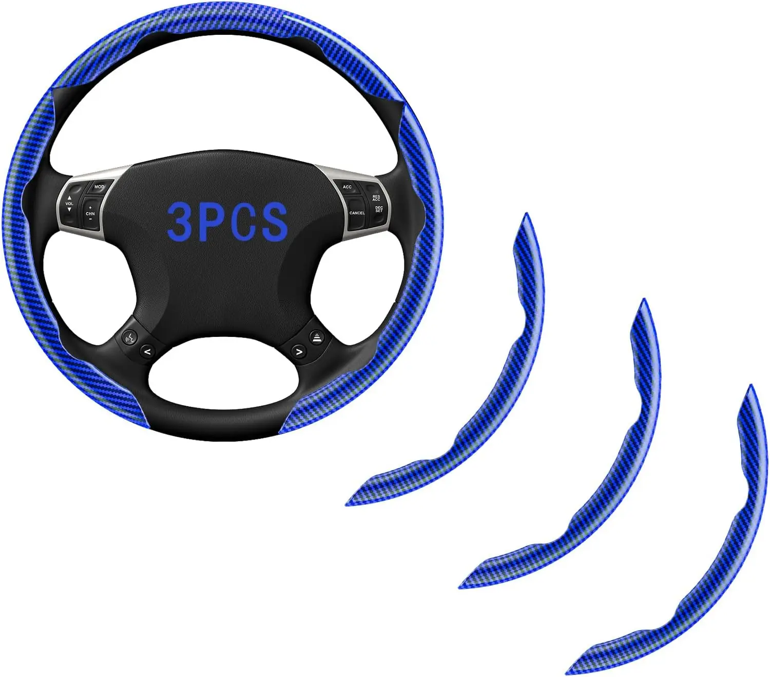 3Pcs Carbon Fiber Steering Wheel Cover, Anti-Slip Clip-On Universal Fit for Most Cars, Blue
3Pcs Carbon Fiber Steering Wheel Cover, Anti-Slip Clip-On Universal Fit for Most Cars, Blue